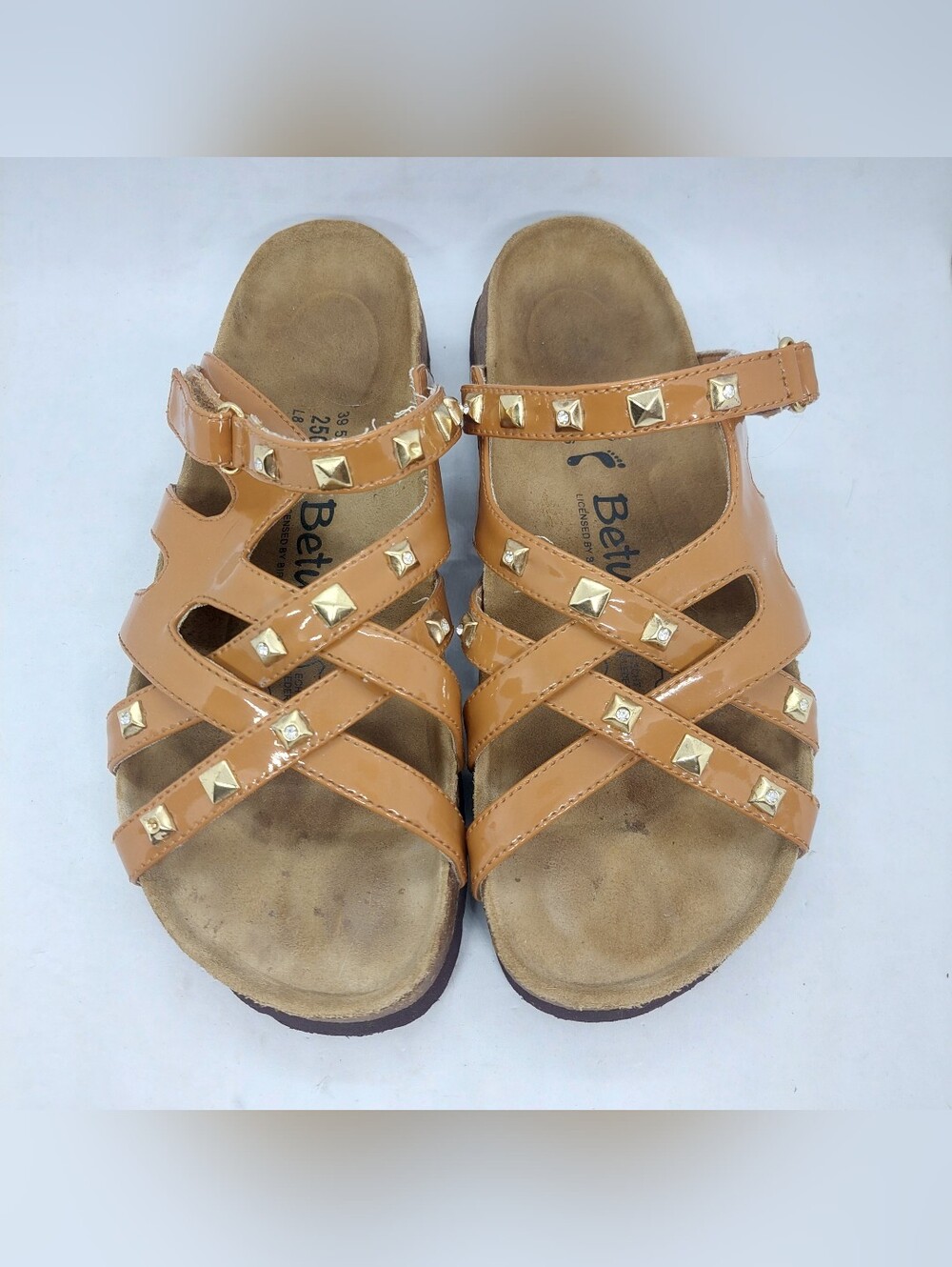 Betula By Birkenstock Tan Leather Studded Strappy Sandals Womens Size 39 L8 M6